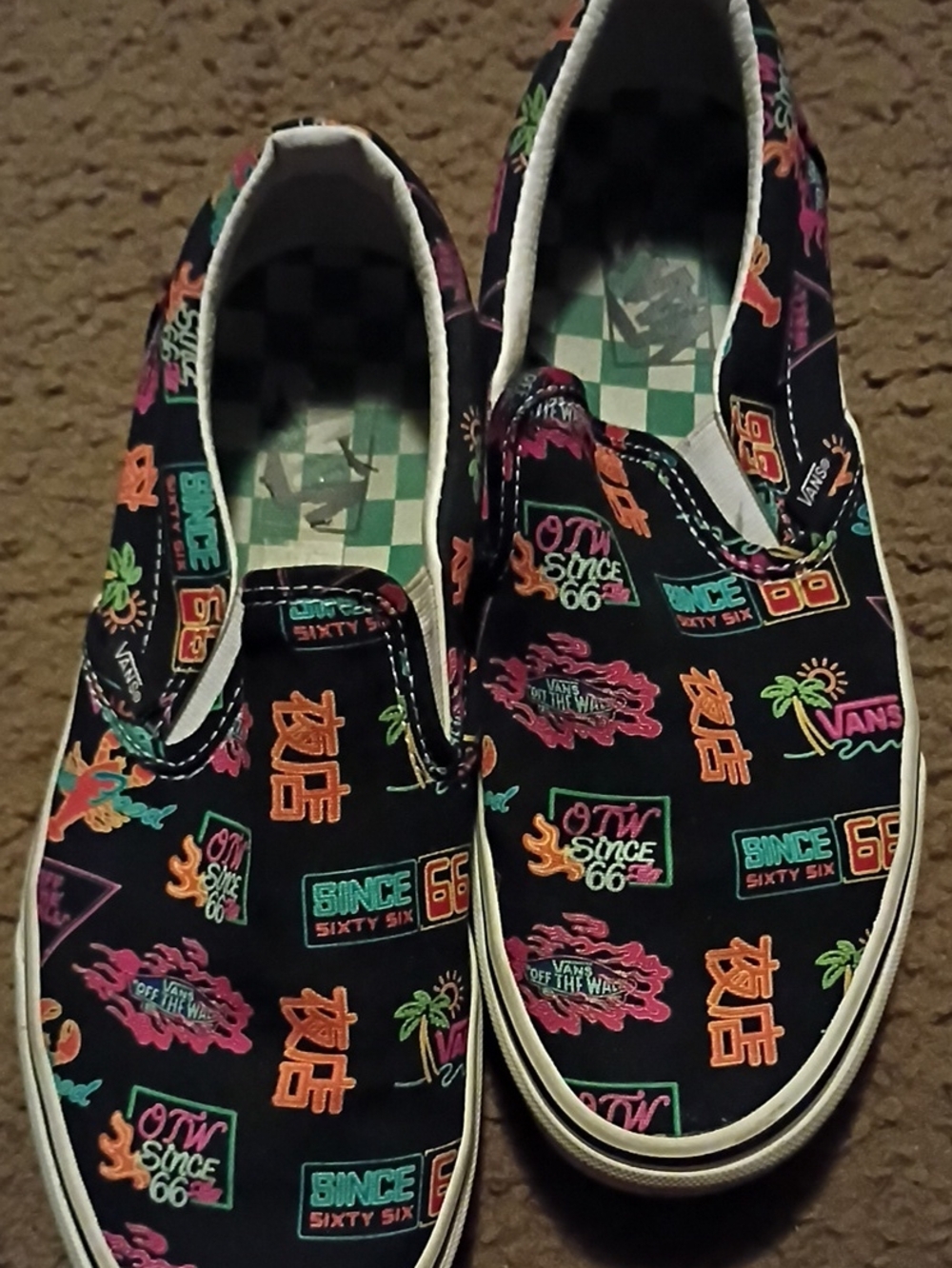 Vans Black Slip-On Sneakers with Neon Multi Graphic Print